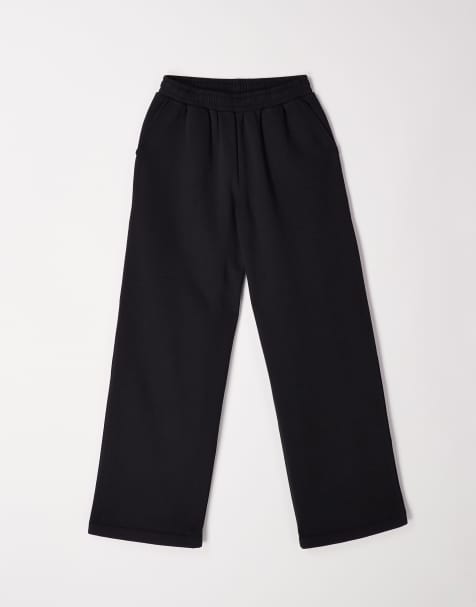 ASOS DESIGN wide leg brushback trackies in black - view 1