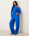 [ASOS DESIGN] ASOS DESIGN wide leg brushback trackies in blue M BLUE