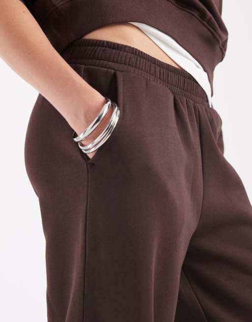 ASOS DESIGN wide leg brushback trackies in brown, 4 of 5