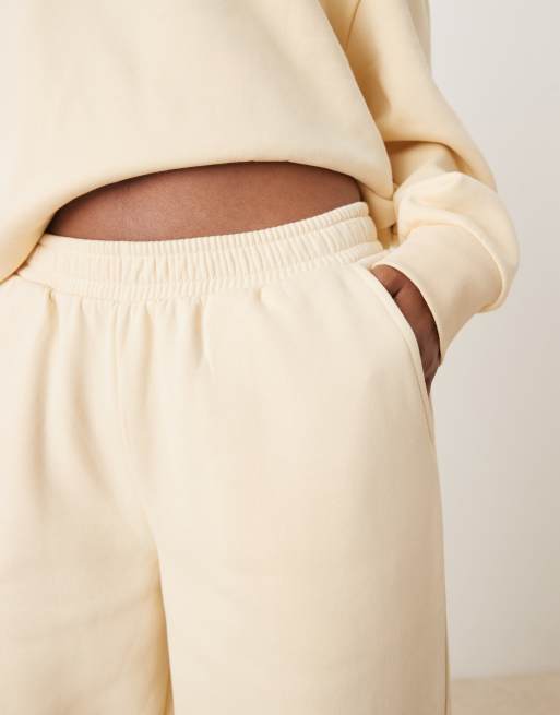 ASOS DESIGN wide leg brushback trackies in buttermilk, 4 of 5