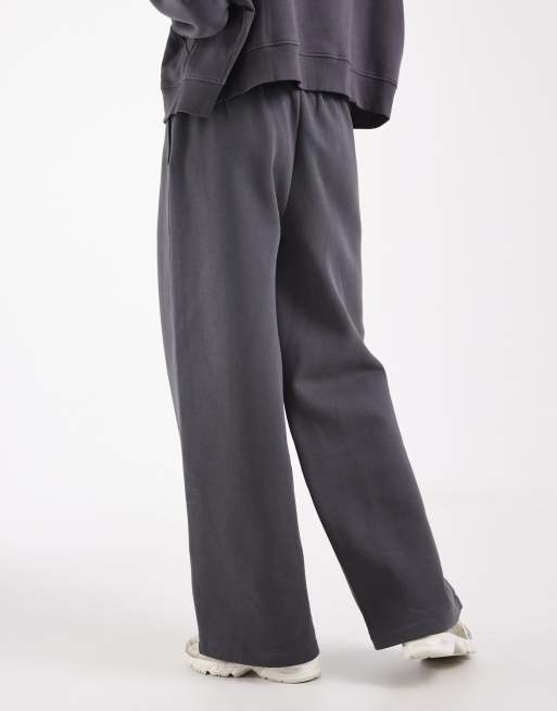 ASOS DESIGN wide leg brushback trackies in dark grey, 5 of 5