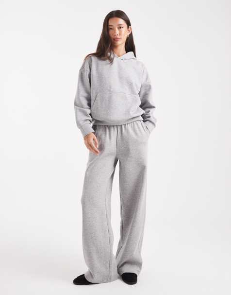 ASOS DESIGN wide leg brushback trackies in grey marl - view 1