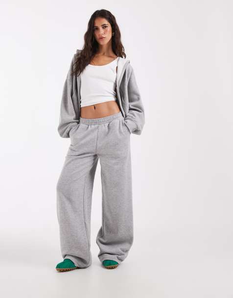 ASOS DESIGN Wide leg brushback trackies in grey - view 1
