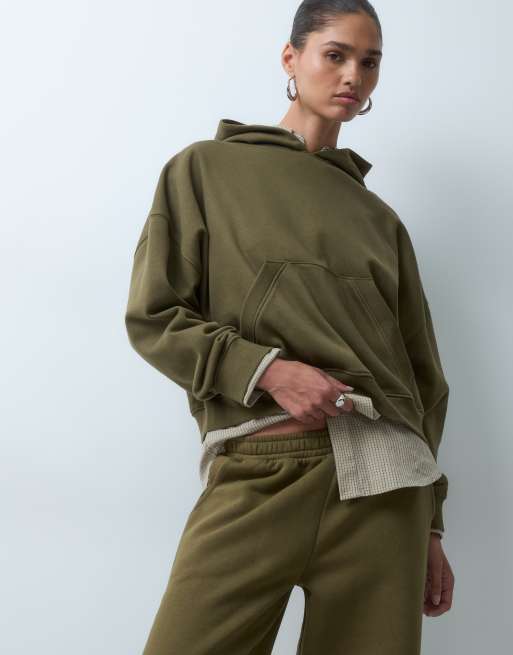 ASOS DESIGN wide leg brushback trackies in khaki, 5 of 5