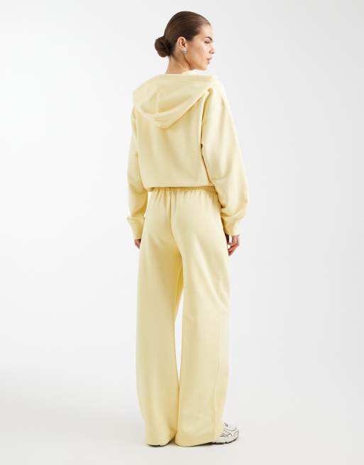 ASOS DESIGN wide leg brushback trackies in yellow, 2 of 5