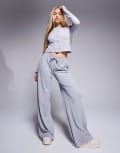 [ASOS DESIGN] ASOS DESIGN wide leg cable knit look pants in grey (part of a set) L GREY