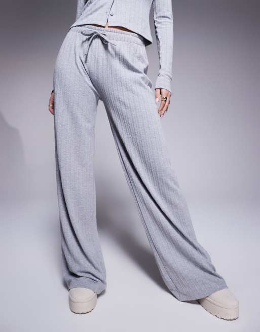 ASOS DESIGN wide leg cable knit look pants in grey (part of a set)