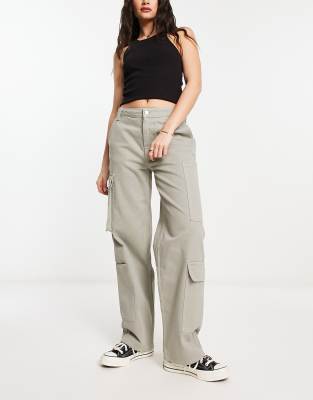 Asos Design Wide Leg Cargo Jean In Sage-green In Green
