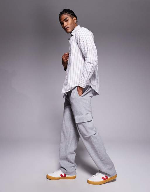 ASOS DESIGN wide leg cargo jogger in grey marl, 3 of 5
