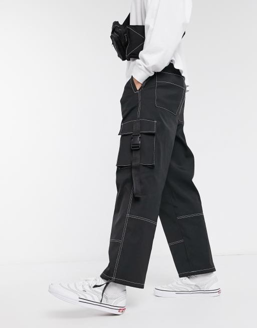 Black Cargo Pants with White Stitching