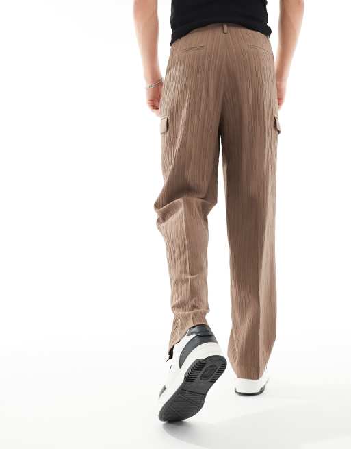 ASOS DESIGN wide leg cargo pants in brown textured fabric ASOS
