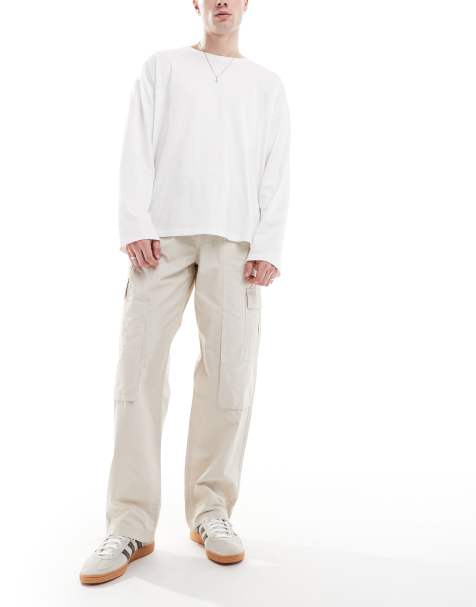 ASOS DESIGN wide leg cargo pants in stone - view 1
