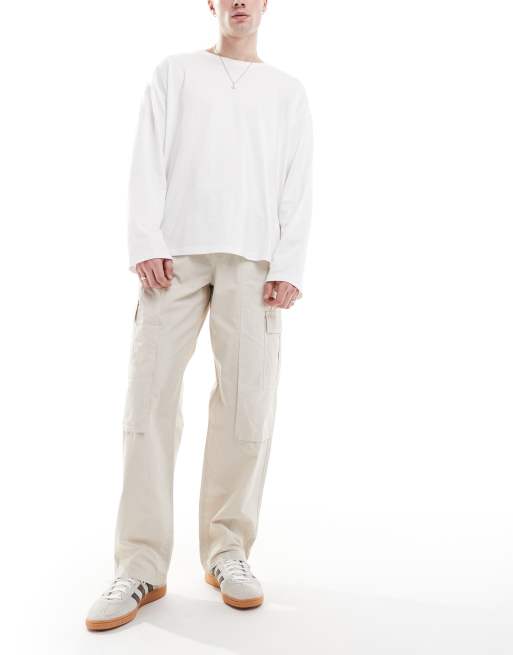 ASOS DESIGN wide leg cargo pants in stone