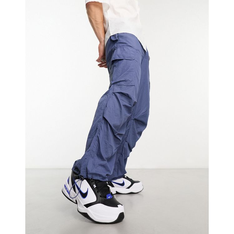 ASOS DESIGN wide leg nylon cargo pants with elastic waist in