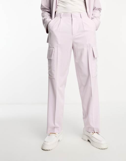 ASOS DESIGN wide leg cargo suit pants in pale pink