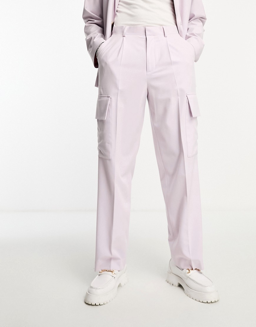 ASOS DESIGN wide leg cargo suit trouser in pale pink