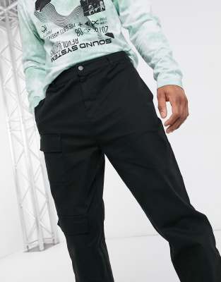 black wide leg cargo trousers