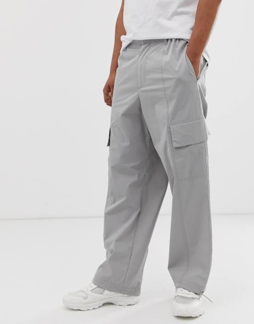 ASOS DESIGN wide leg cargo trousers in pale grey