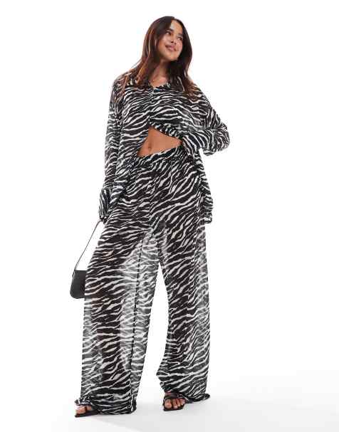 ASOS DESIGN wide leg chiffon trouser co-ord in zebra print - view 1