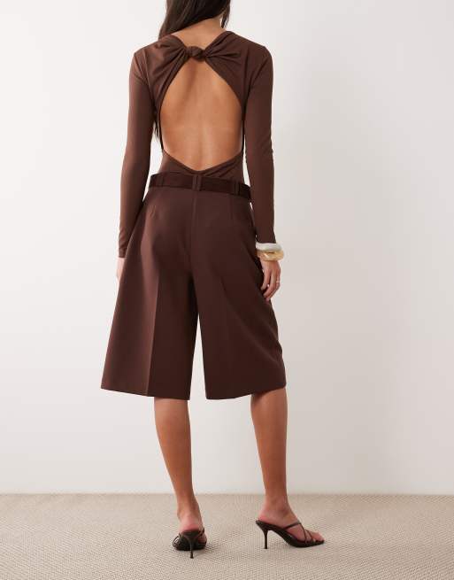 ASOS DESIGN wide leg clean bermuda pants in brown, 5 of 5