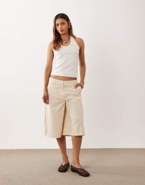 ASOS DESIGN wide leg clean bermuda short in ecru - view 1