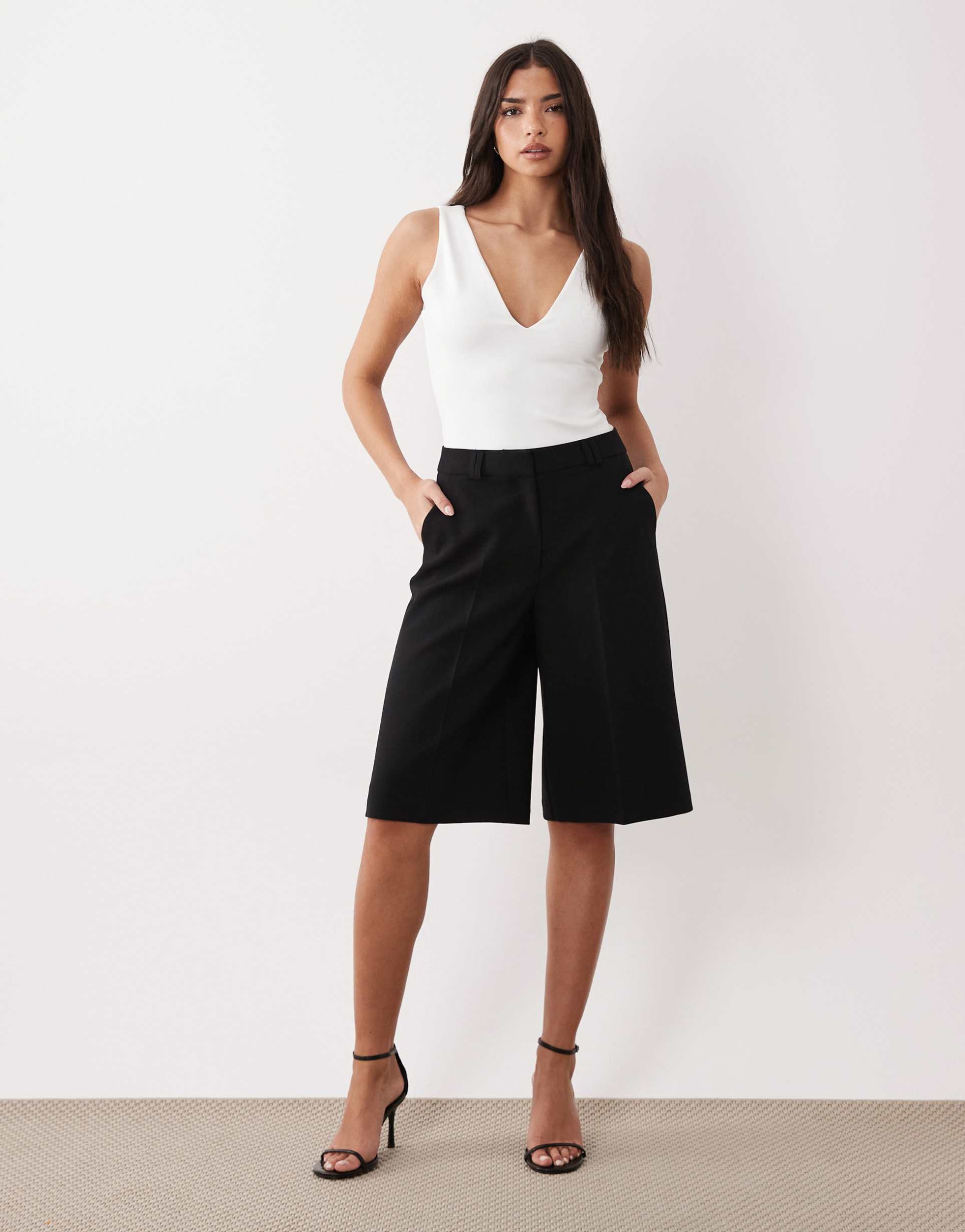 asos design wide leg clean bermuda shorts in black