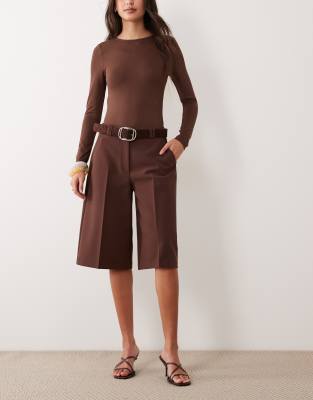 Asos Design Wide Leg Clean Bermuda Shorts In Brown
