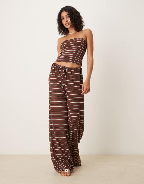 ASOS DESIGN wide leg co-ord trouser in choc stripe - view 1