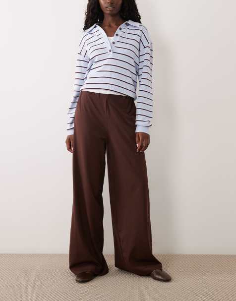 ASOS DESIGN wide leg co-ord trousers in brown - view 1