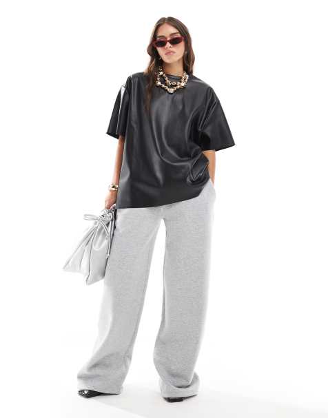 ASOS DESIGN wide leg cocoon trackies in grey marl - view 1