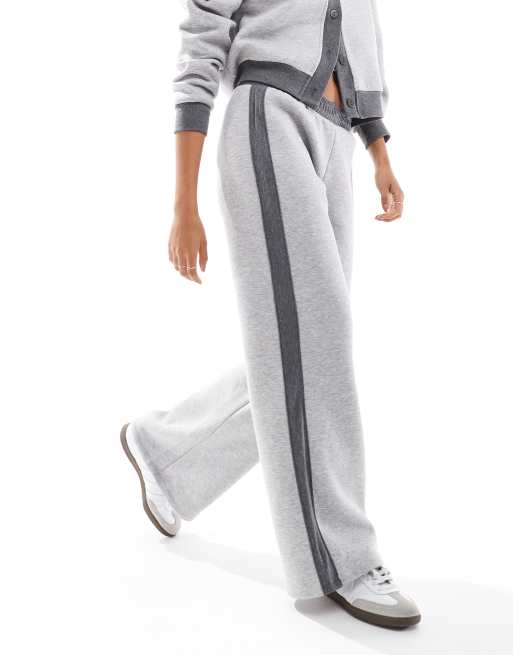 ASOS DESIGN wide leg contrast panel sweatpants in light gray