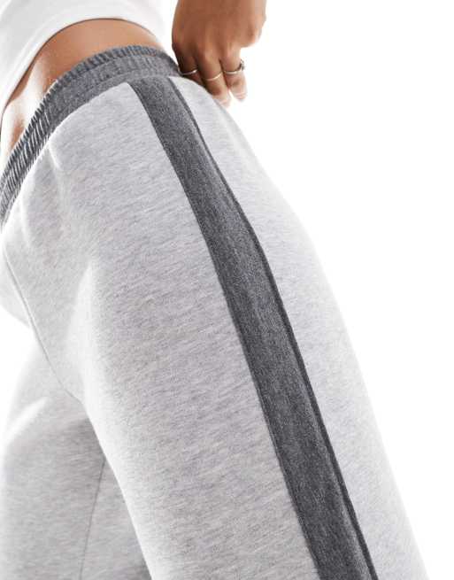 ASOS DESIGN wide leg contrast panel sweatpants in light gray