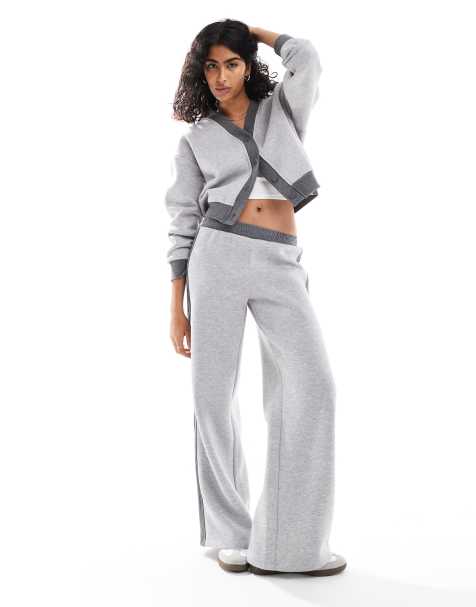 ASOS DESIGN wide leg contrast panel trackies in light grey - view 1