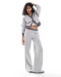 [ASOS DESIGN] ASOS DESIGN wide leg contrast panel trackies in light grey L Light grey