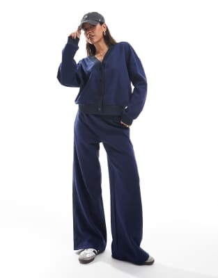 Asos Design Wide Leg Contrast Side Panel Sweatpants In Navy - Part Of A Set