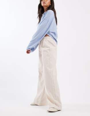 Asos Design Wide Leg Corduroy Sweatpants Style Pants In Neutral