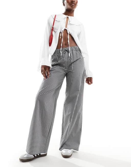 ASOS DESIGN wide leg cotton poplin pants in gingham | ASOS