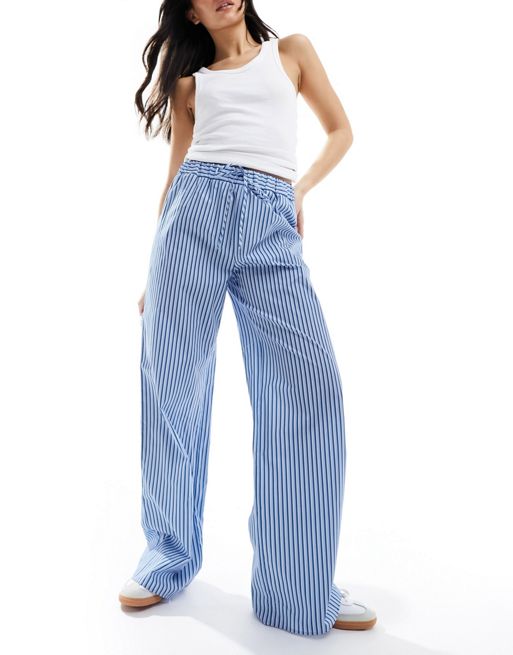 ASOS DESIGN striped wide leg pants in light blue