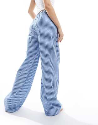 ASOS DESIGN wide leg cotton poplin trouser in blue stripe