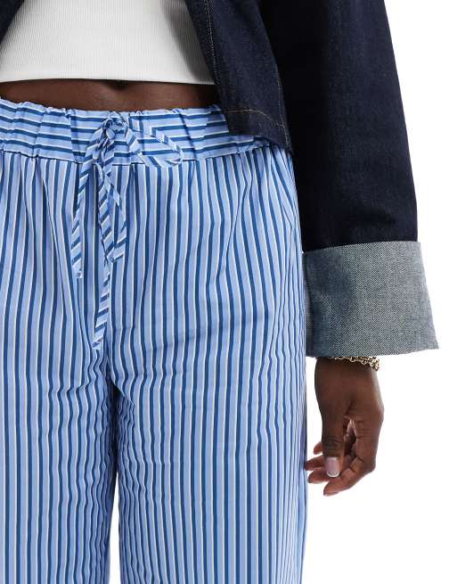 ASOS DESIGN striped wide leg pants in light blue