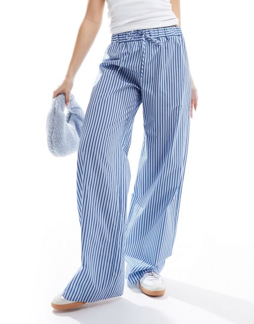 ASOS DESIGN striped wide leg trouser in light blue