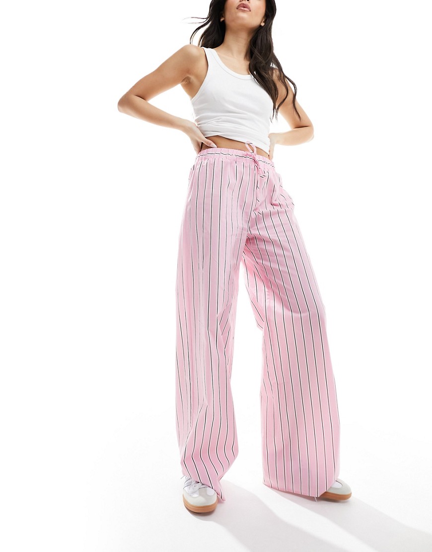 ASOS DESIGN wide leg cotton poplin trouser in pink stripe-Multi