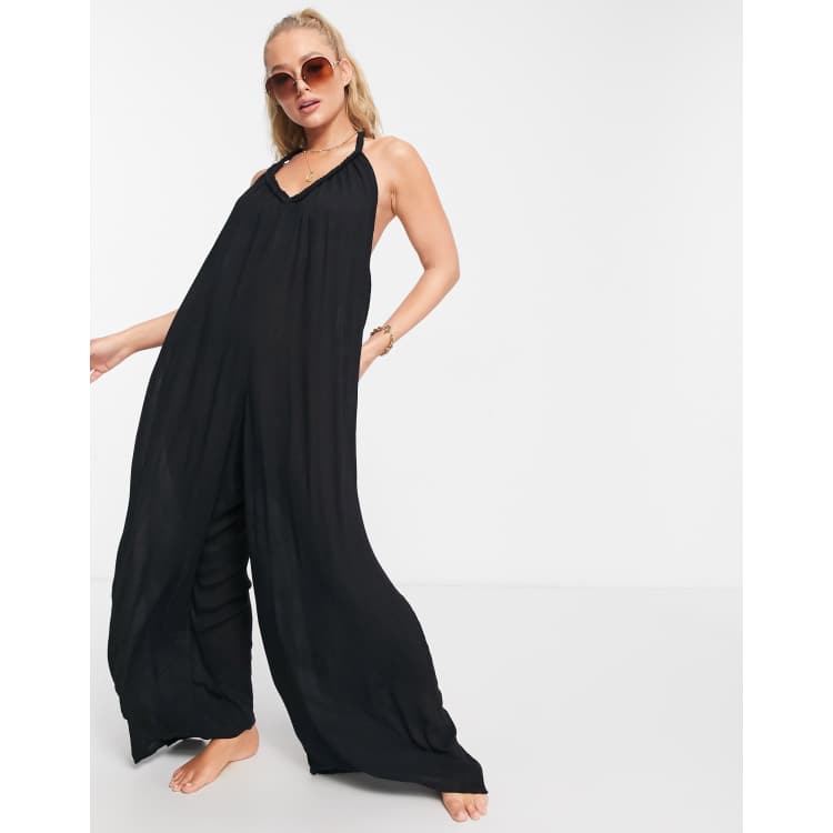 ASOS DESIGN beach harem trousers in black crinkle