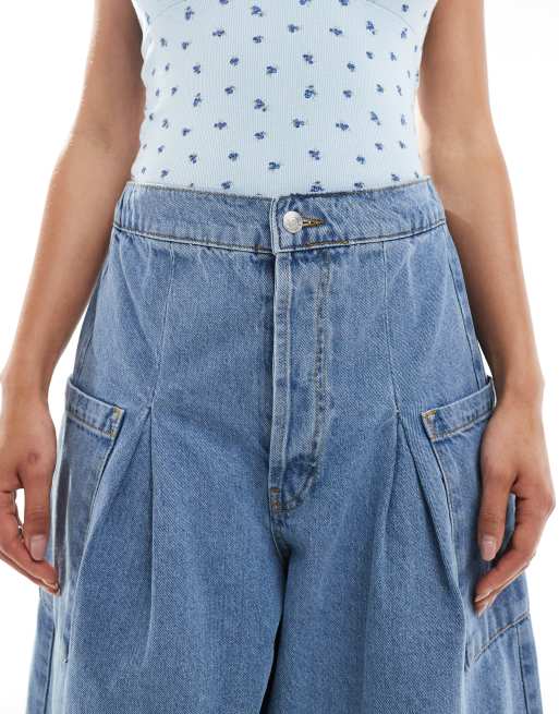 ASOS DESIGN wide leg cropped jeans with pockets in midwash, 5 of 5