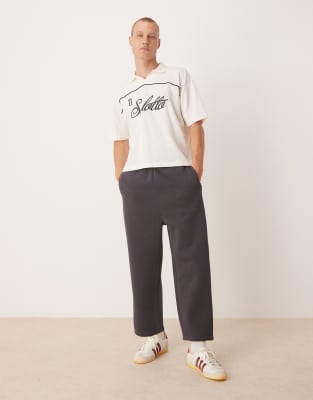 asos ASOS DESIGN wide leg cropped joggers in charcoal