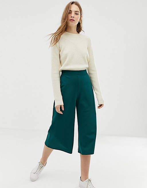 ASOS DESIGN wide leg cropped pants in textured jersey crepe