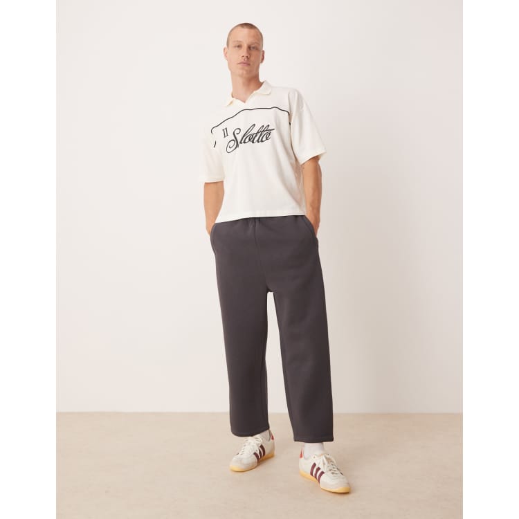 ASOS DESIGN wide leg cropped sweatpants in charcoal | ASOS