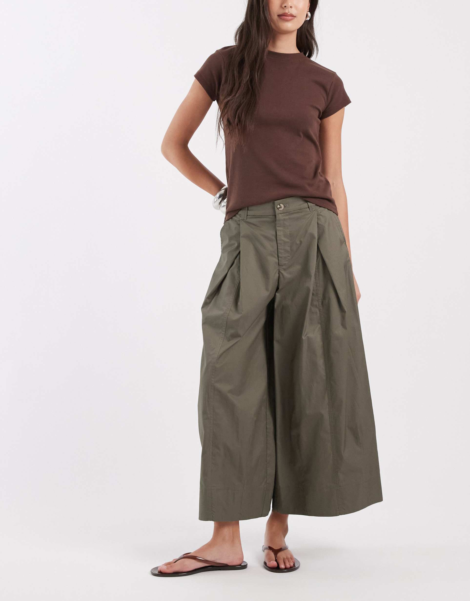 asos design wide leg culotte pants in khaki