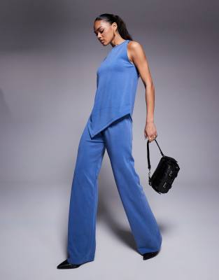 Asos Design Wide Leg Cupro Pants In Blue