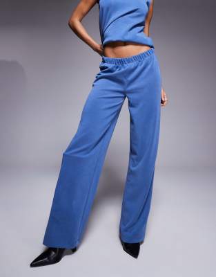 Asos Design Wide Leg Cupro Pants In Blue